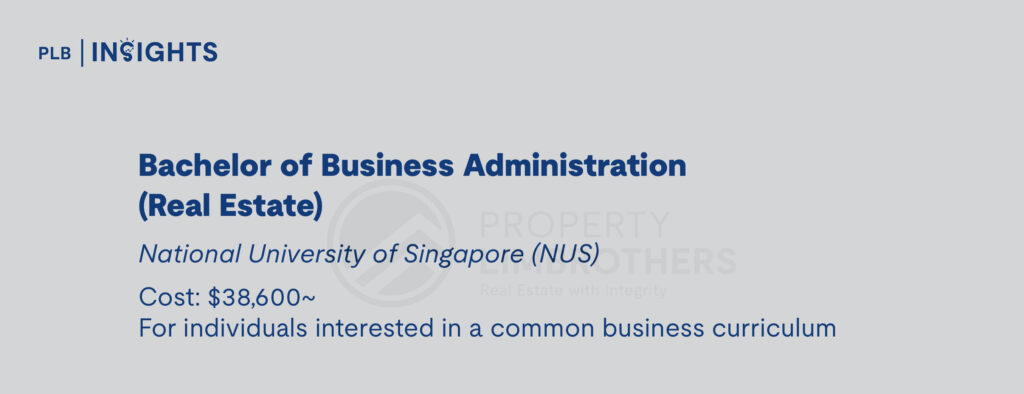 Bachelor of Business Administration (Real Estate)
National University of Singapore (NUS)
Cost: $38,600~
For individuals interested in a common business curriculum 